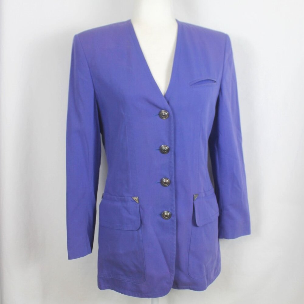 LOUIS FERAUD Single Breasted Blazer Woman Size 4 Purple Long Sleeve Button Lined